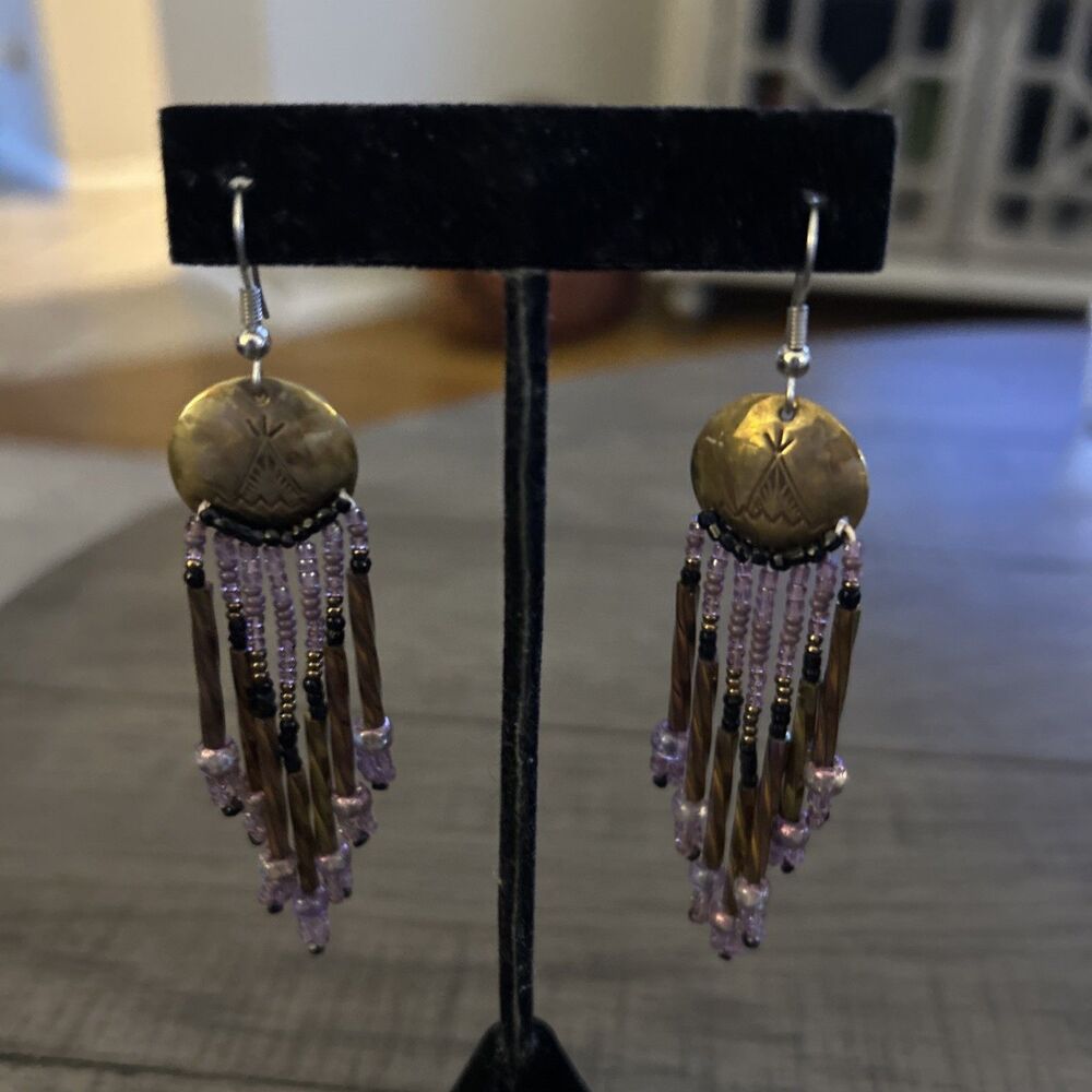 Boho Style Bronze Metal Dangle Earrings With Colorful Crystals